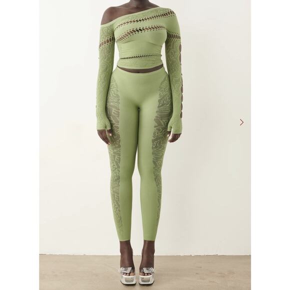 POSTER GIRL Pants - Poster Girl Ivy Top & legging SET Sativa Olive Green One Size Off Shoulder